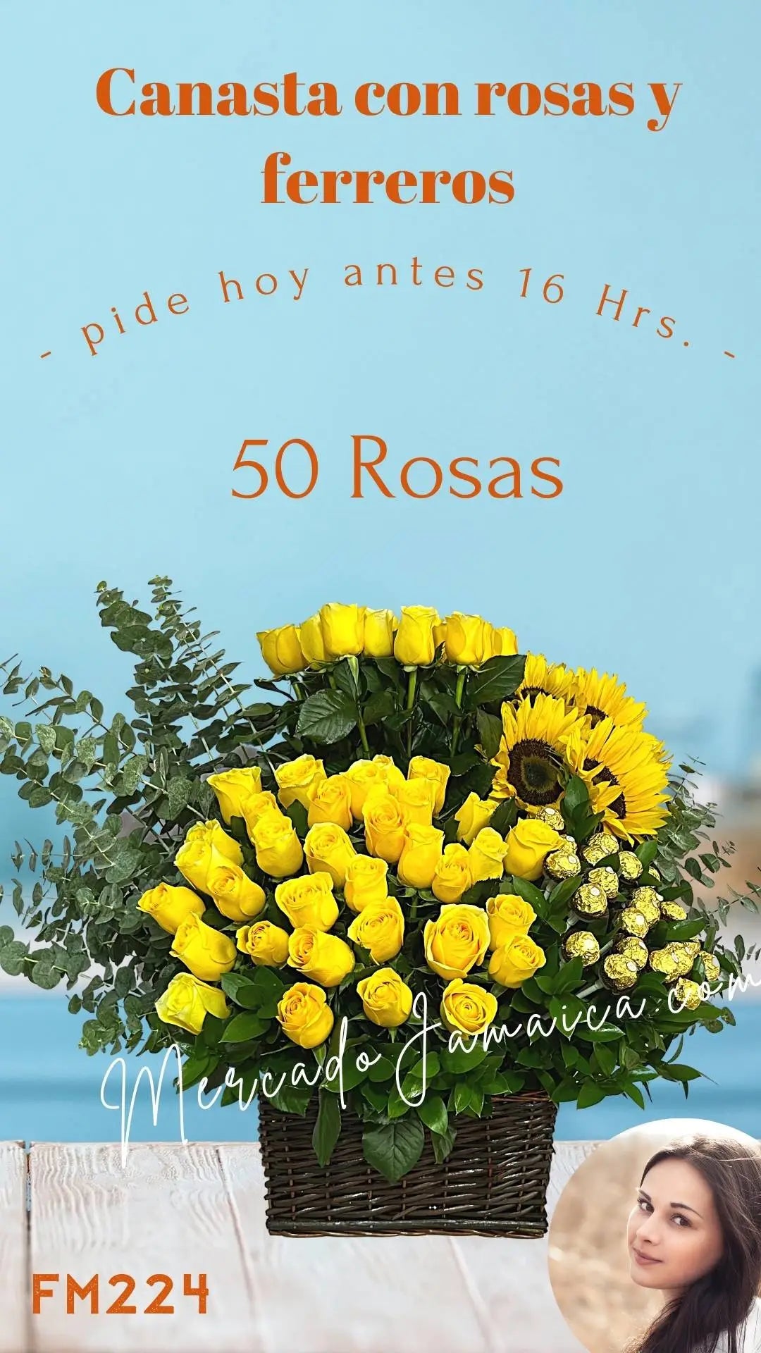 Canasta 50 Rosas Amarillas y Girasoles CDMX