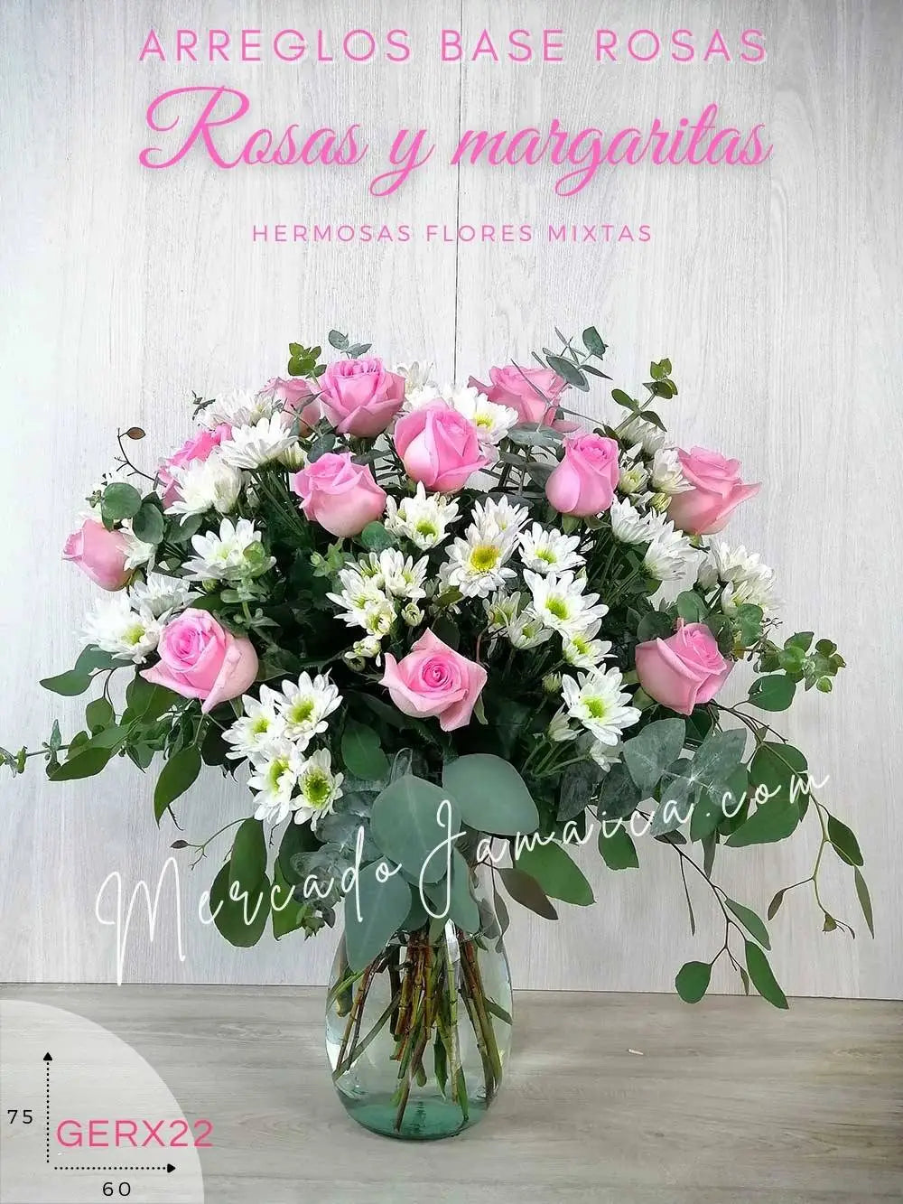 Arreglo 12 Rosas Rosa y Margaritas Blancas CDMX