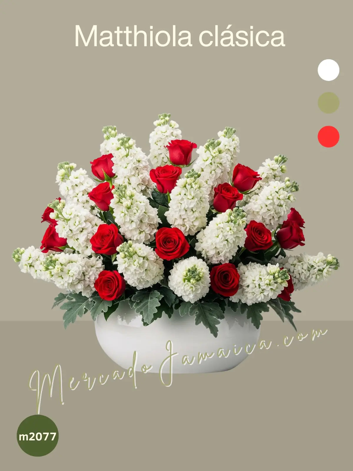 Arreglo 24 Rosas Rojas y Matthiolas Blancas CDMX