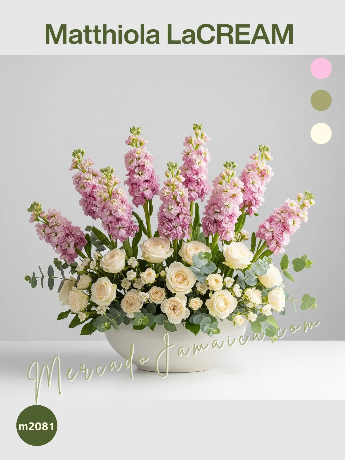 Arreglo Matthiolas y Rosas Crema en Florero CDMX