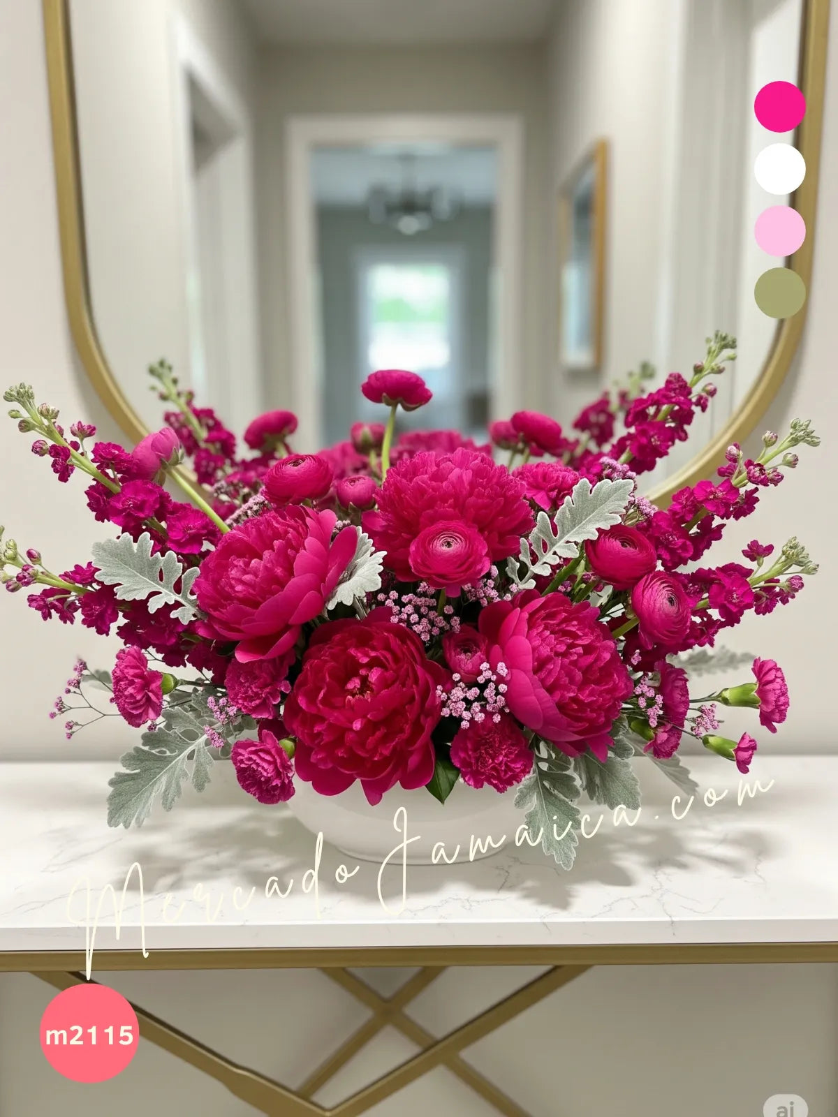 Arreglo Fuchsia: PeonÃas y Flores en Cerámica CDMX