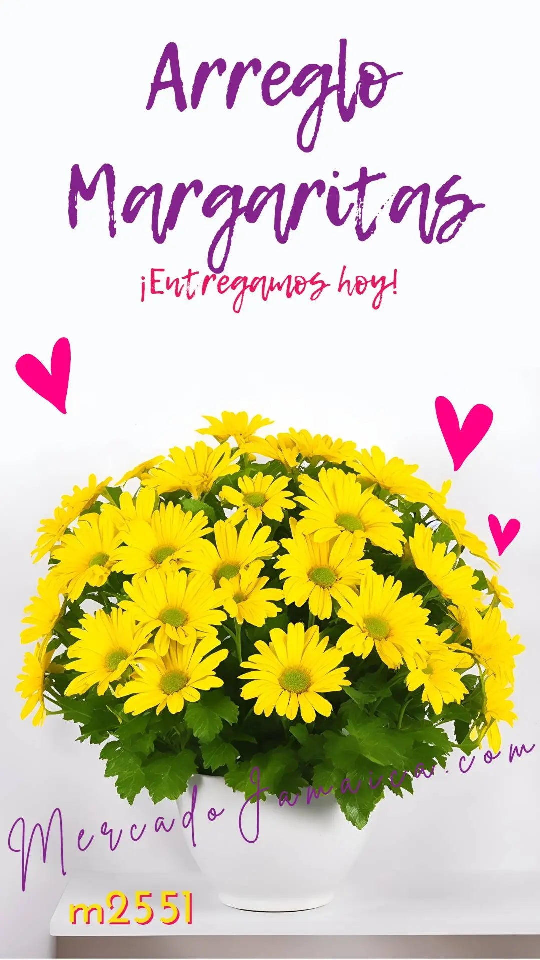 Arreglo margaritas amarillas con florero CDMX