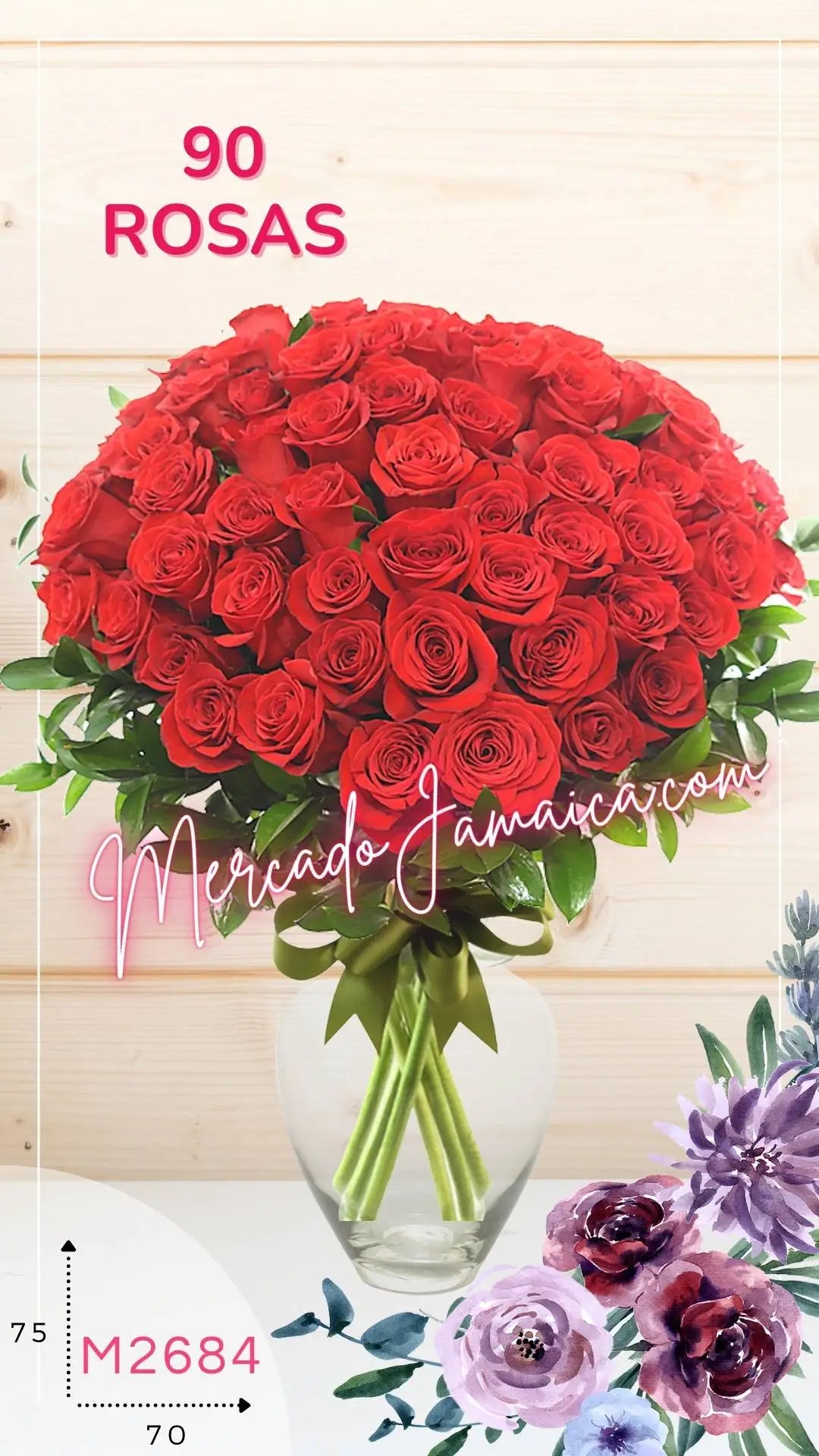 90 Rosas Rojas en Florero | Entrega CDMX