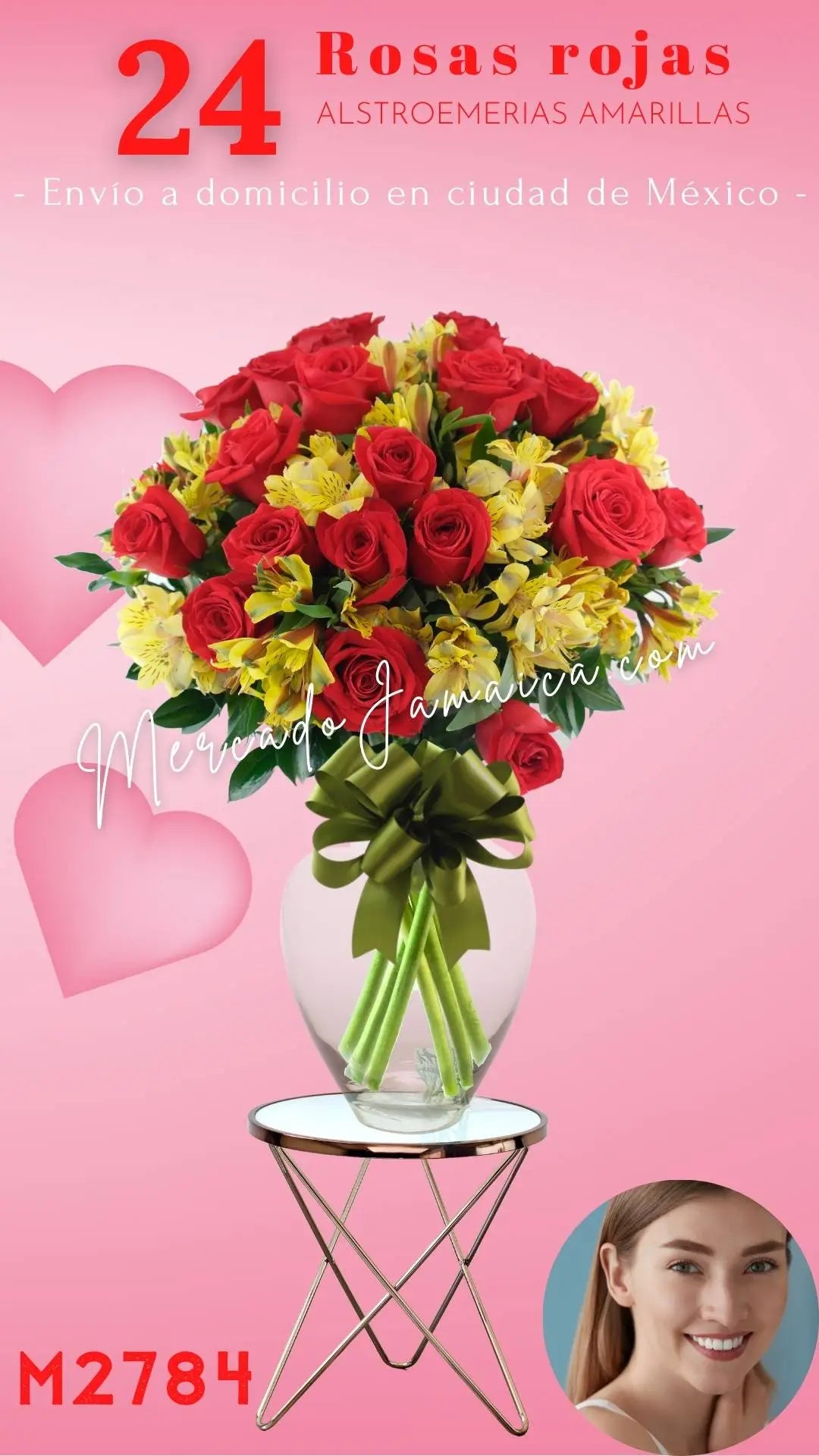 24 Rosas Rojas y Alstroemerias Amarillas CDMX