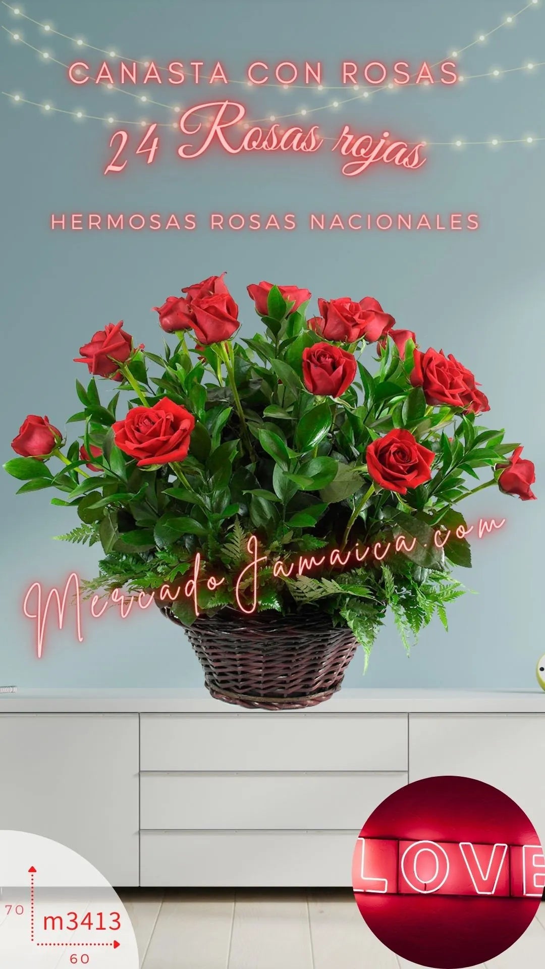 Canasta 24 Rosas Rojas a Domicilio CDMX