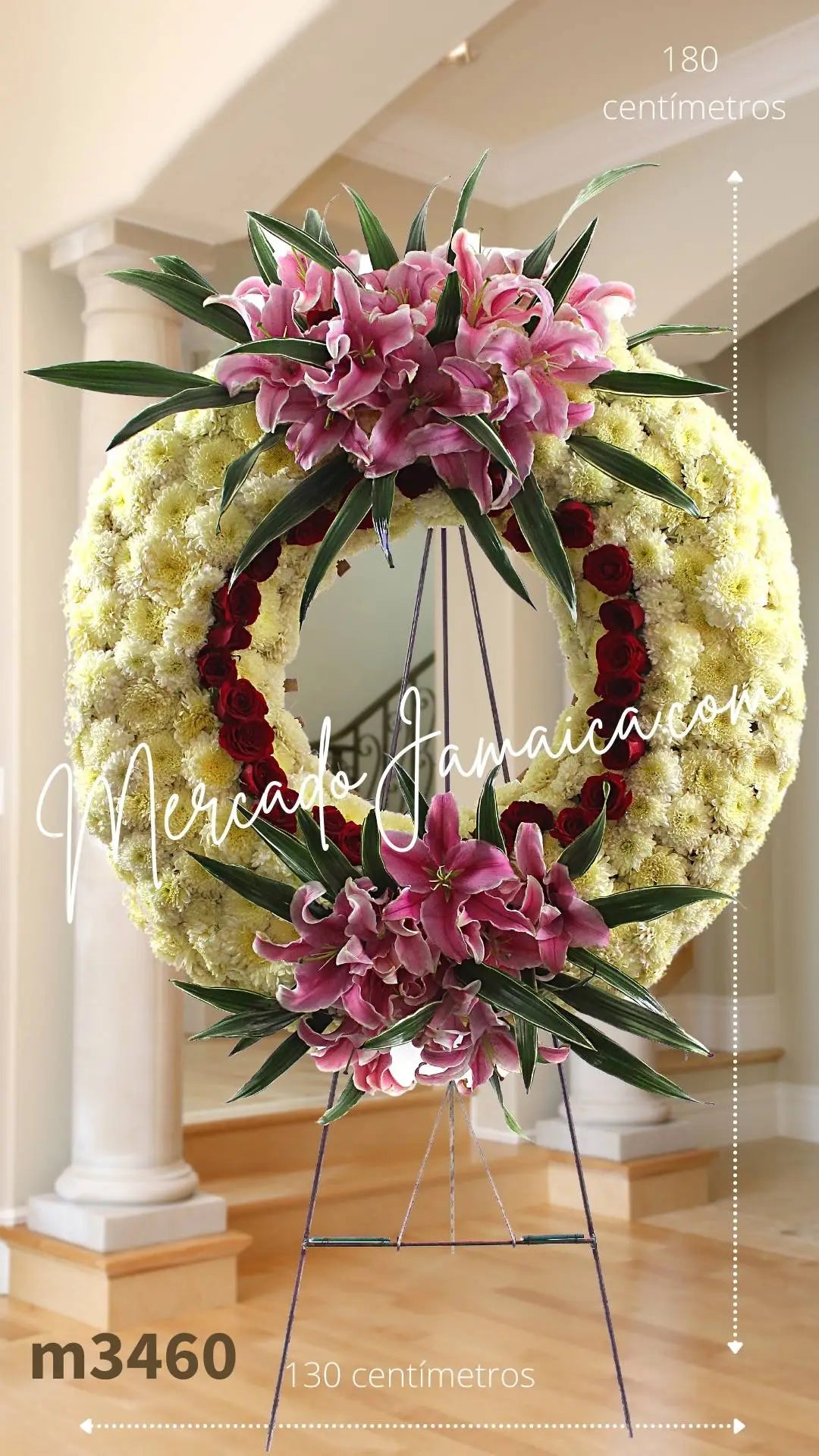 Corona Fúnebre 150 Flores Blancas y Rosas CDMX