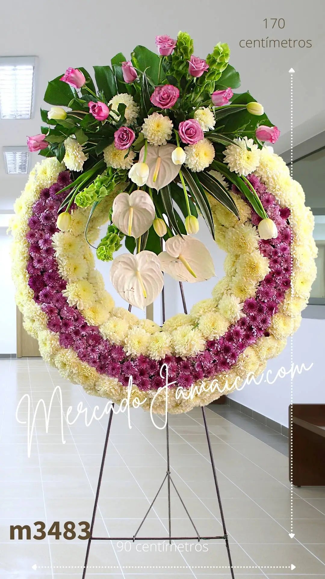 Corona Fúnebre Ave María 90cm Flores Blancas CDMX