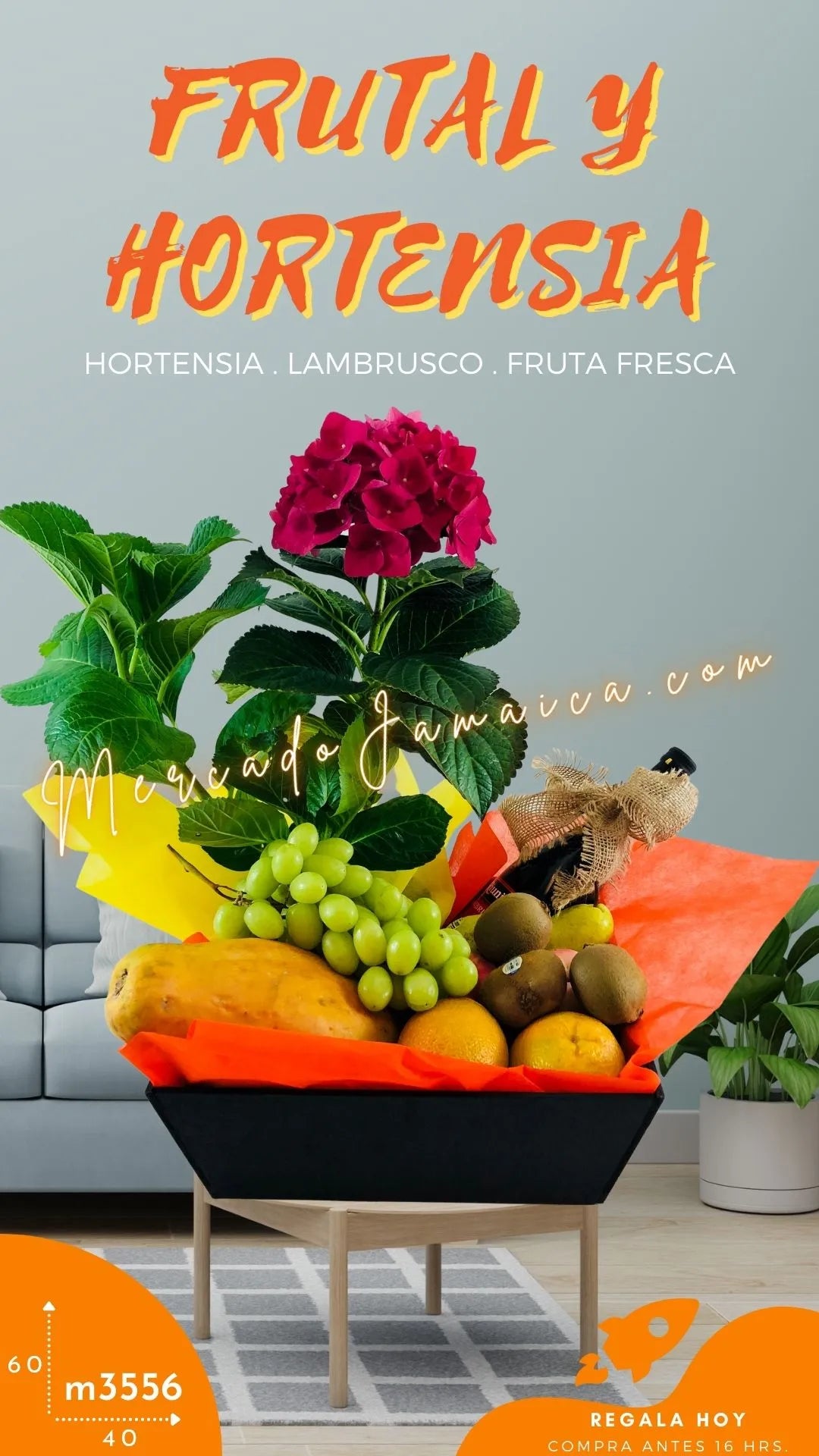 Arreglo Frutal con Hortensia y Vino CDMX