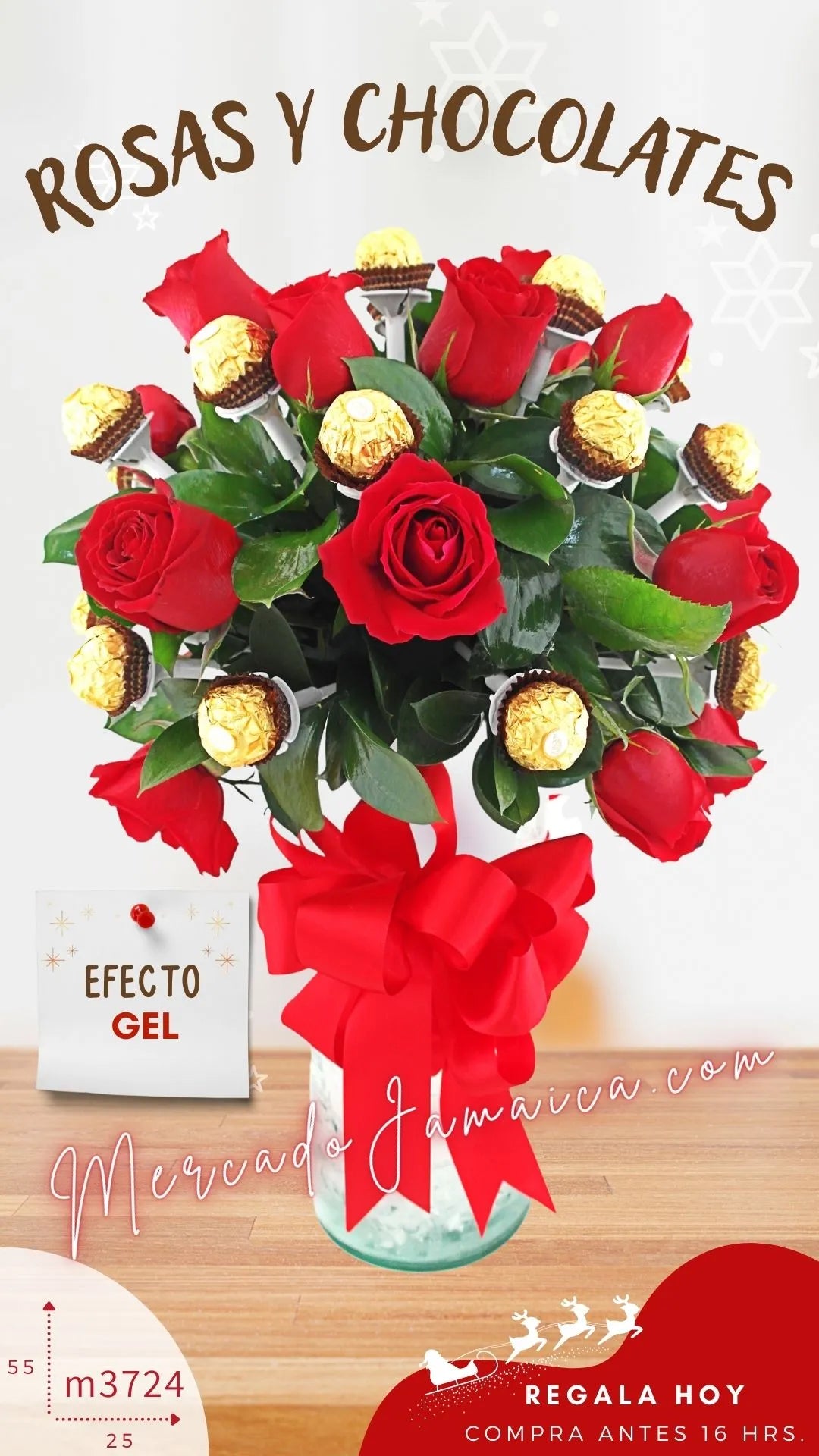 Arreglo Navideño 12 Rosas Rojas con Chocolates CDMX