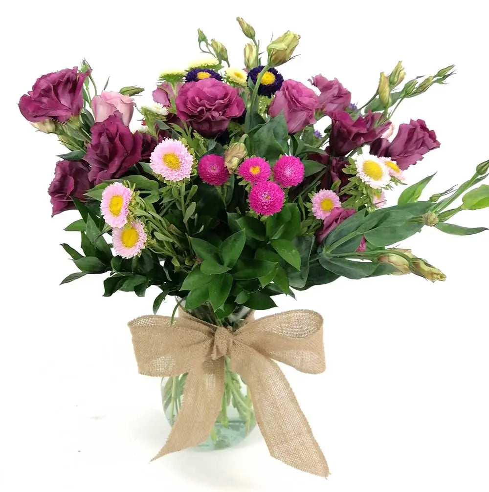 Lisianthus Morado y Hortensias Verdes en Florero CDMX