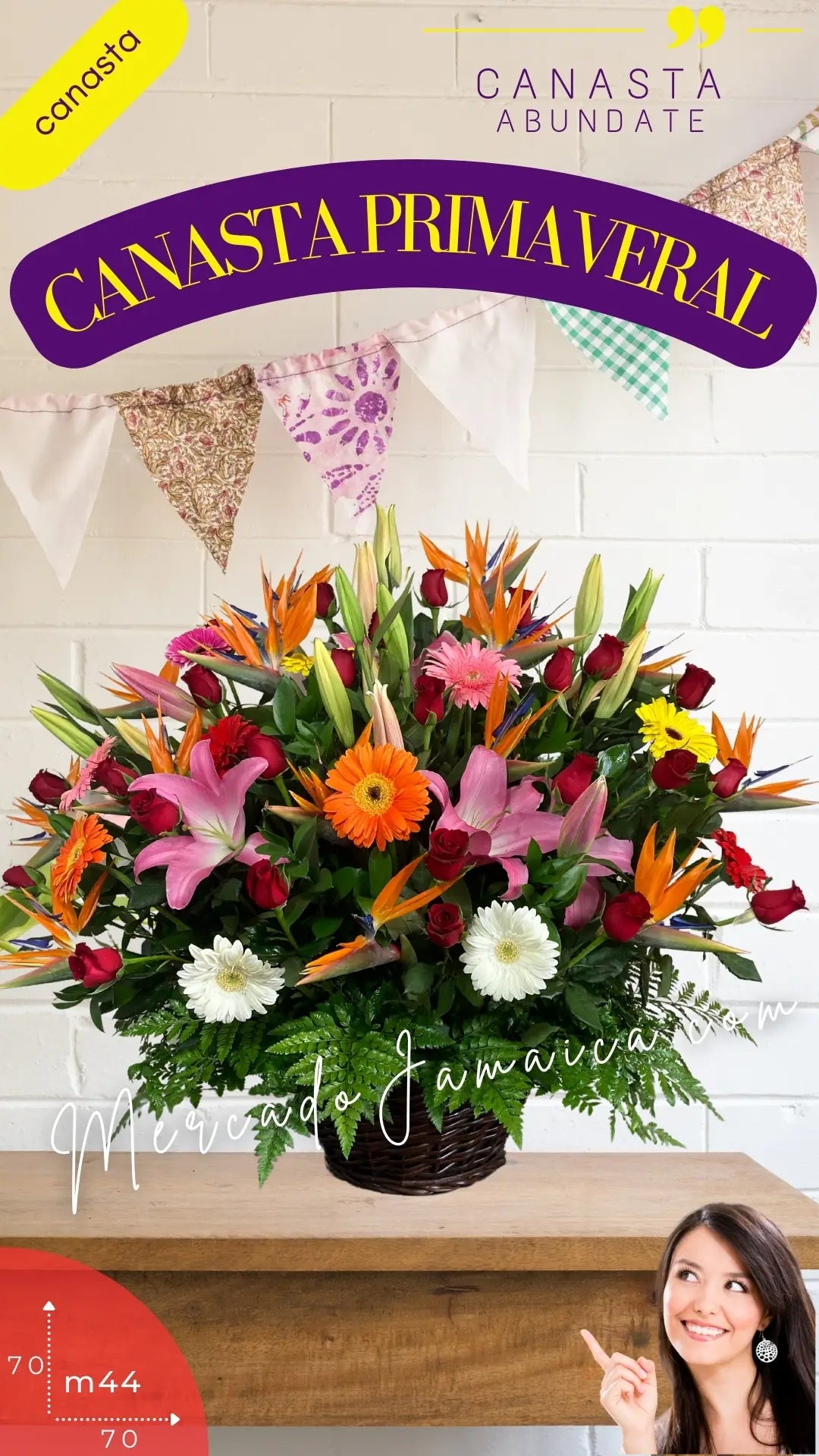 Canasta Primaveral: Rosas, Gerberas y Aves del Paraíso