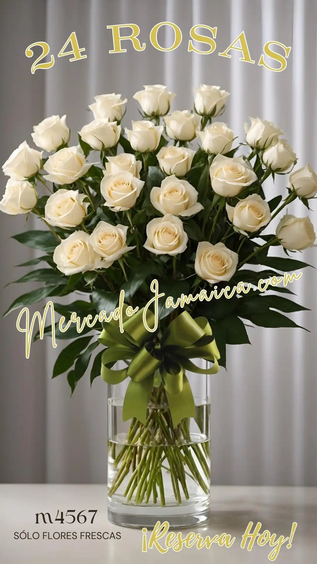 24 Rosas Blancas en Florero | Entrega CDMX
