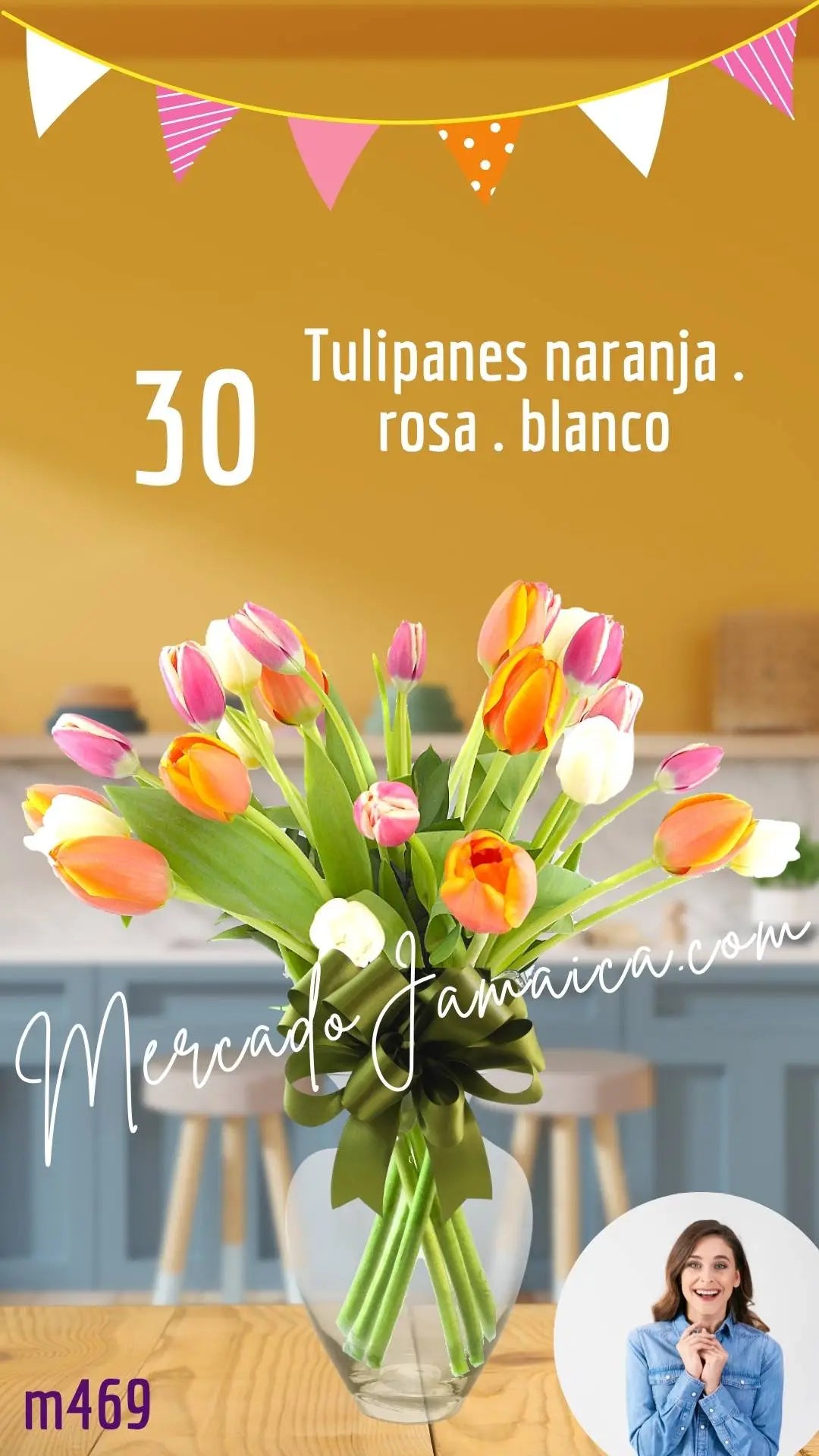 30 Tulipanes Tricolor en Jarrón | CDMX
