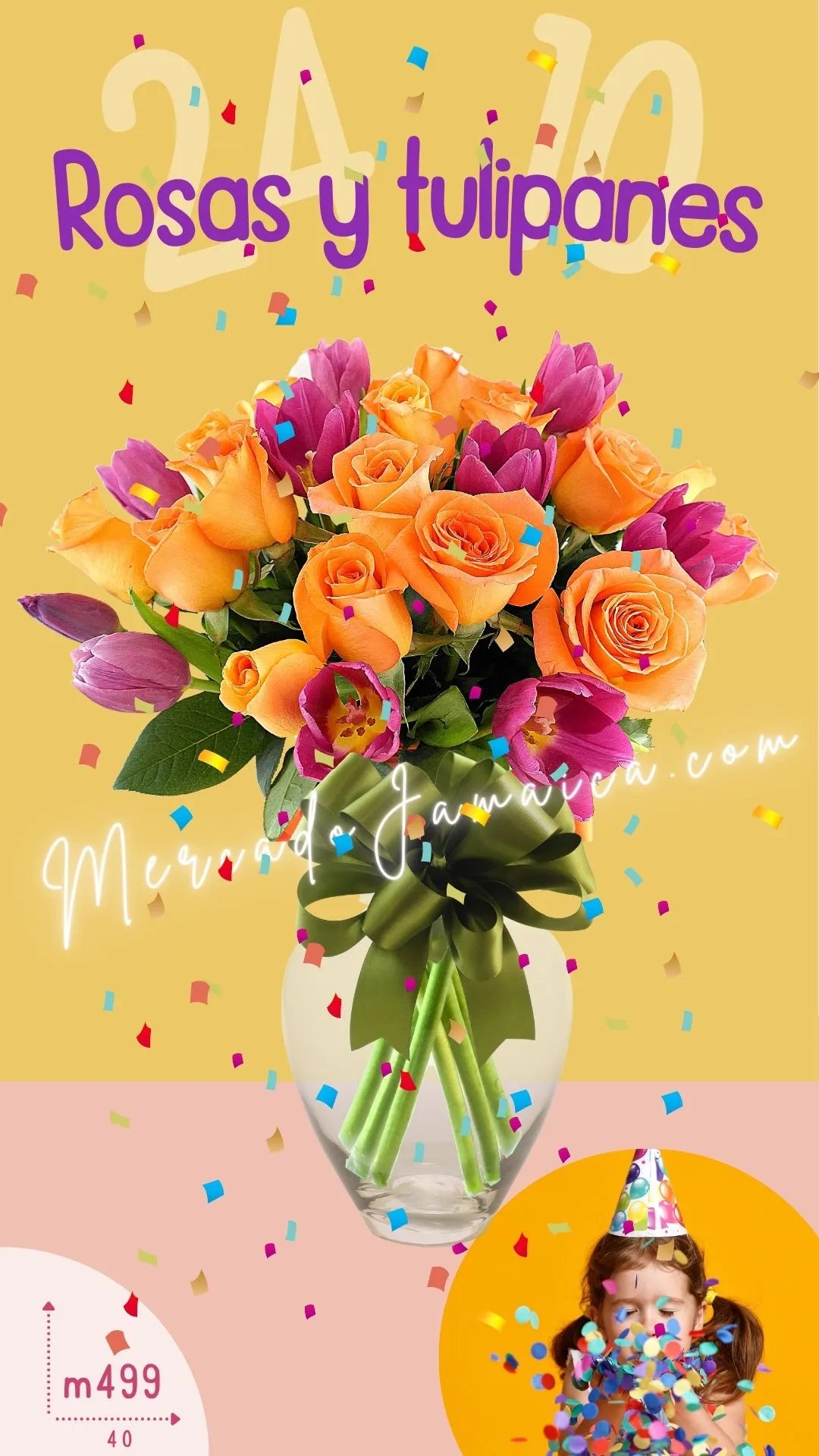 Arreglo Tulipanes Morados y Rosas en Florero CDMX