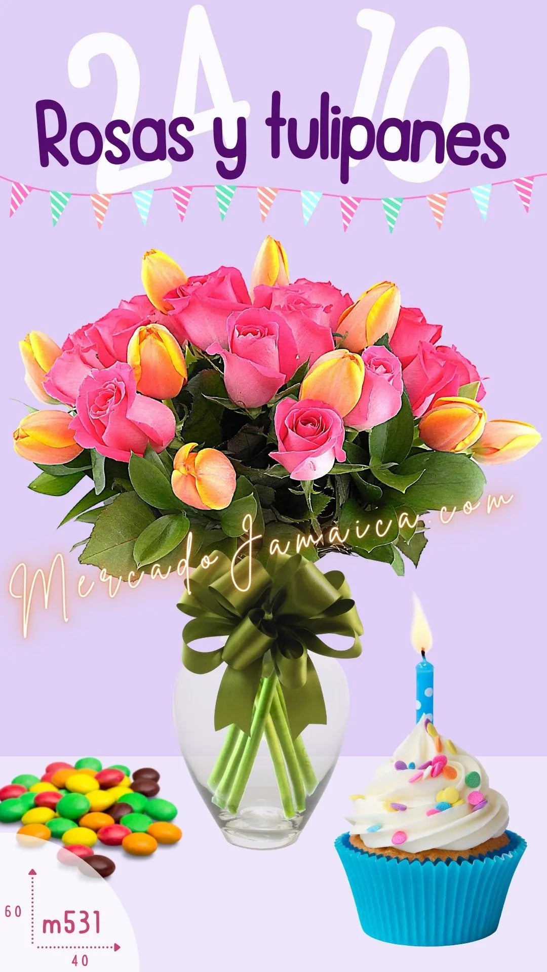 10 Tulipanes Naranja y 24 Rosas Rosa CDMX