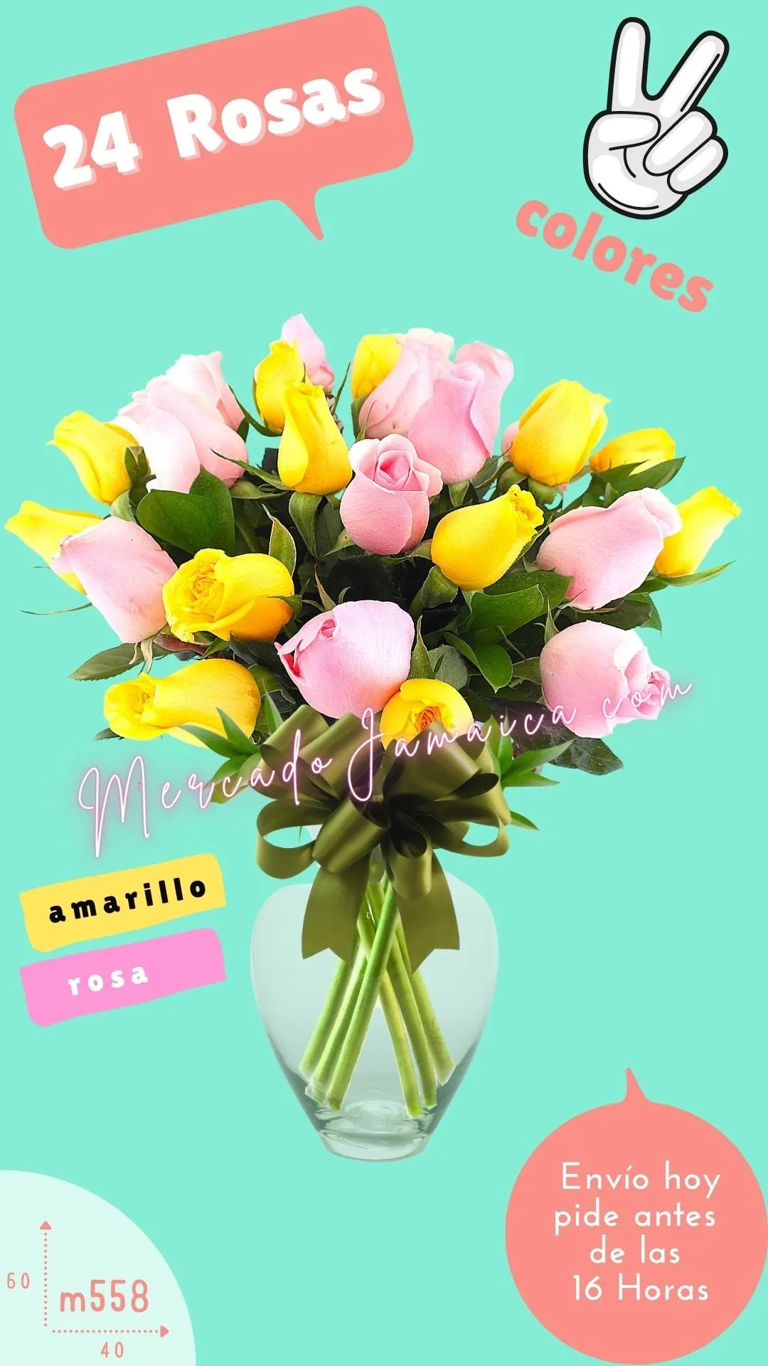 24 Rosas Amarillas y Rosa a Domicilio CDMX