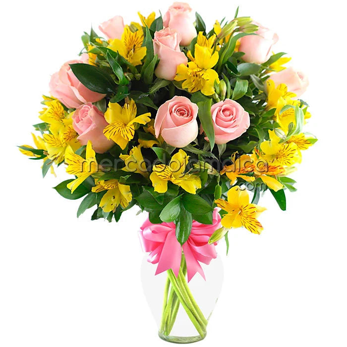 12 Rosas Rosas y Alstroemeria – Arreglo CDMX