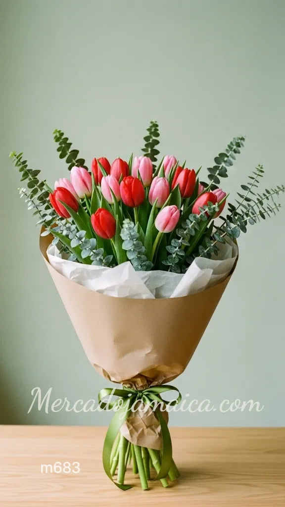 Ramo 20 Tulipanes Rojos y Rosa a Domicilio CDMX