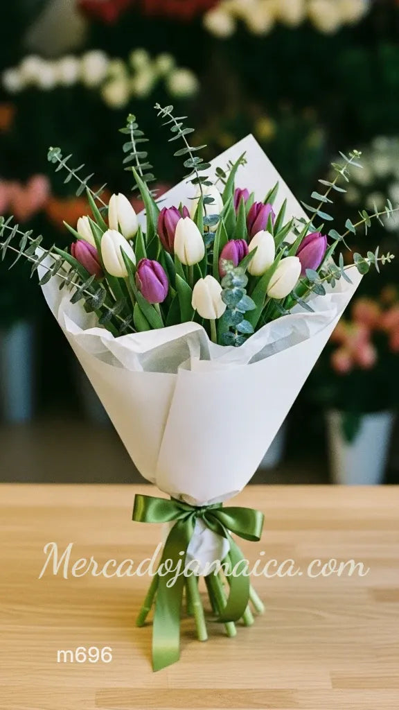 Ramo 20 Tulipanes Morados y Blancos CDMX