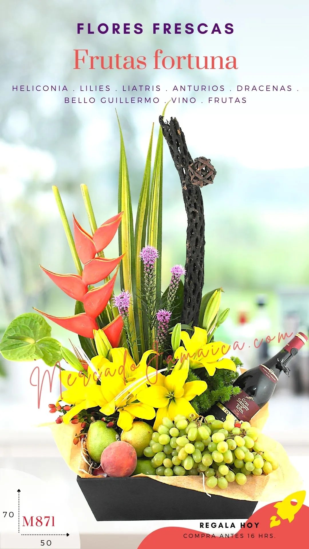 Arreglo Frutal con Vino Fortuna – Entrega CDMX