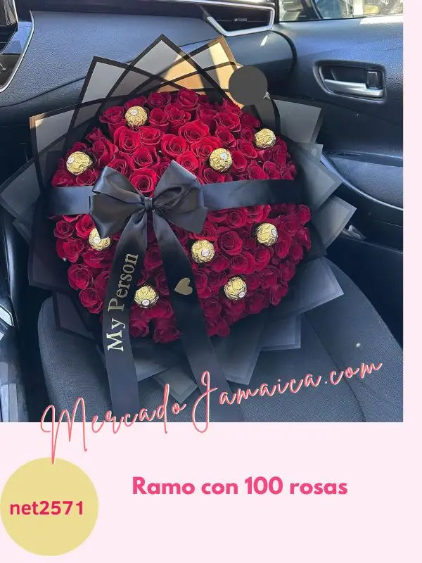 Ramo buchón 100 rosas rojas con chocolates CDMX