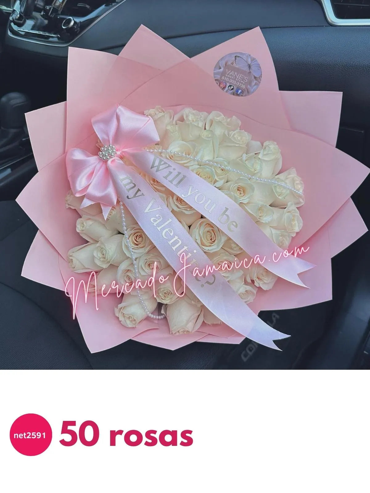 50 Rosas Blancas Tallo Largo | Entrega CDMX