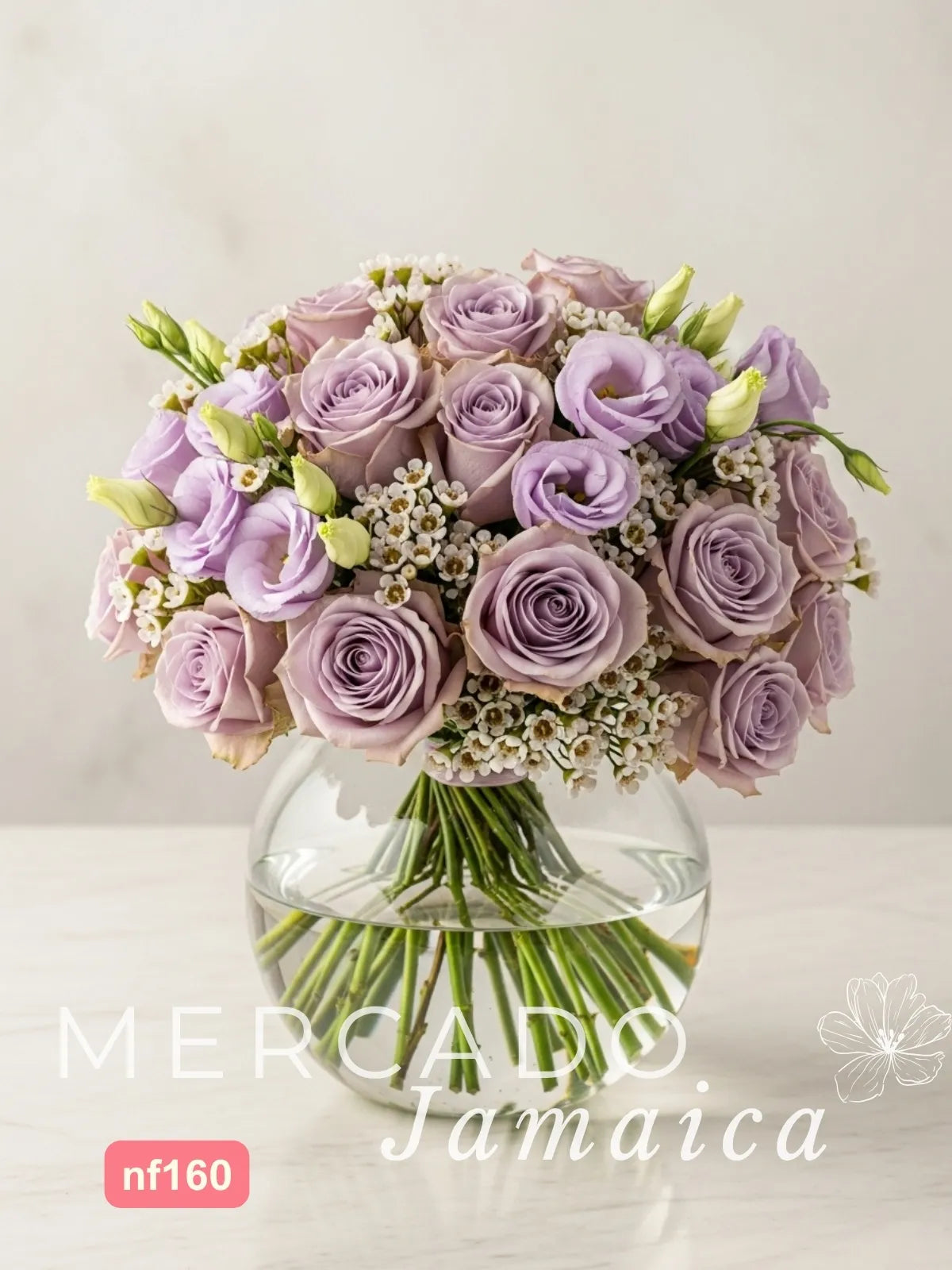 Ramo 24 Rosas Lila y Lisianthus en Florero CDMX