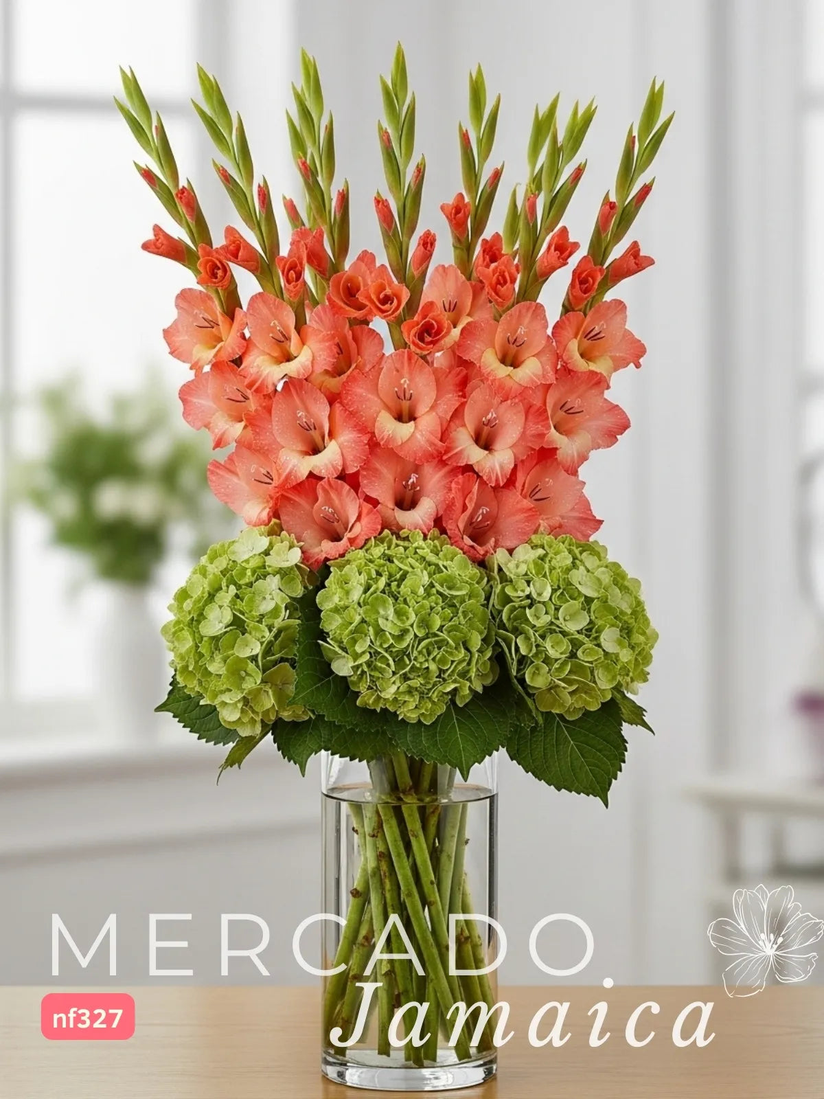 Arreglo 10 Gladiolas Naranja y Hortensias CDMX