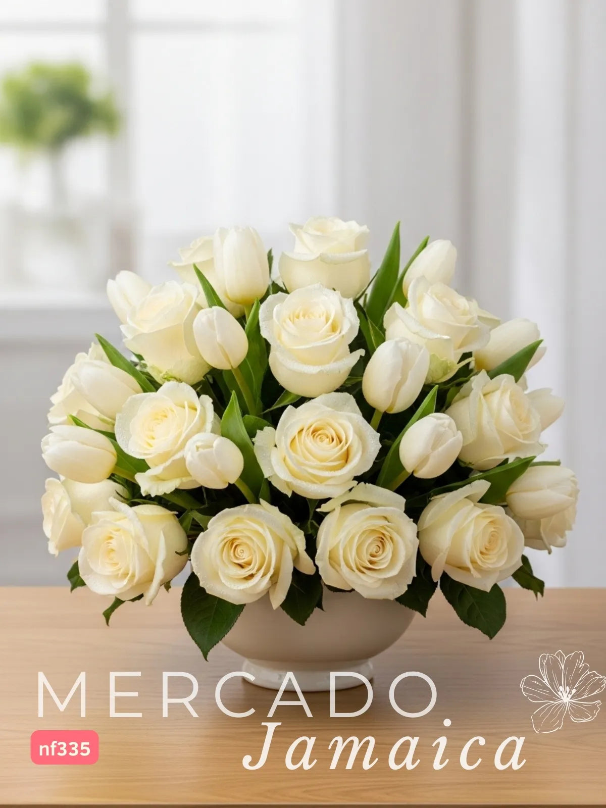 24 Rosas y 10 Tulipanes Blancos en Bowl CDMX