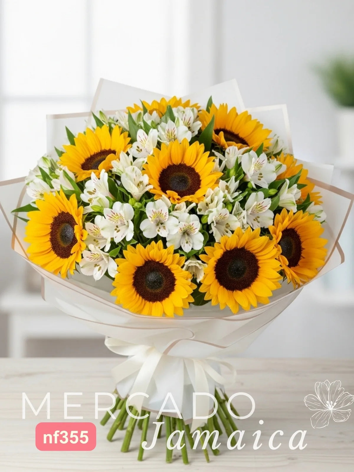 Ramo 10 Girasoles y 20 Alstroemerias Blancas CDMX