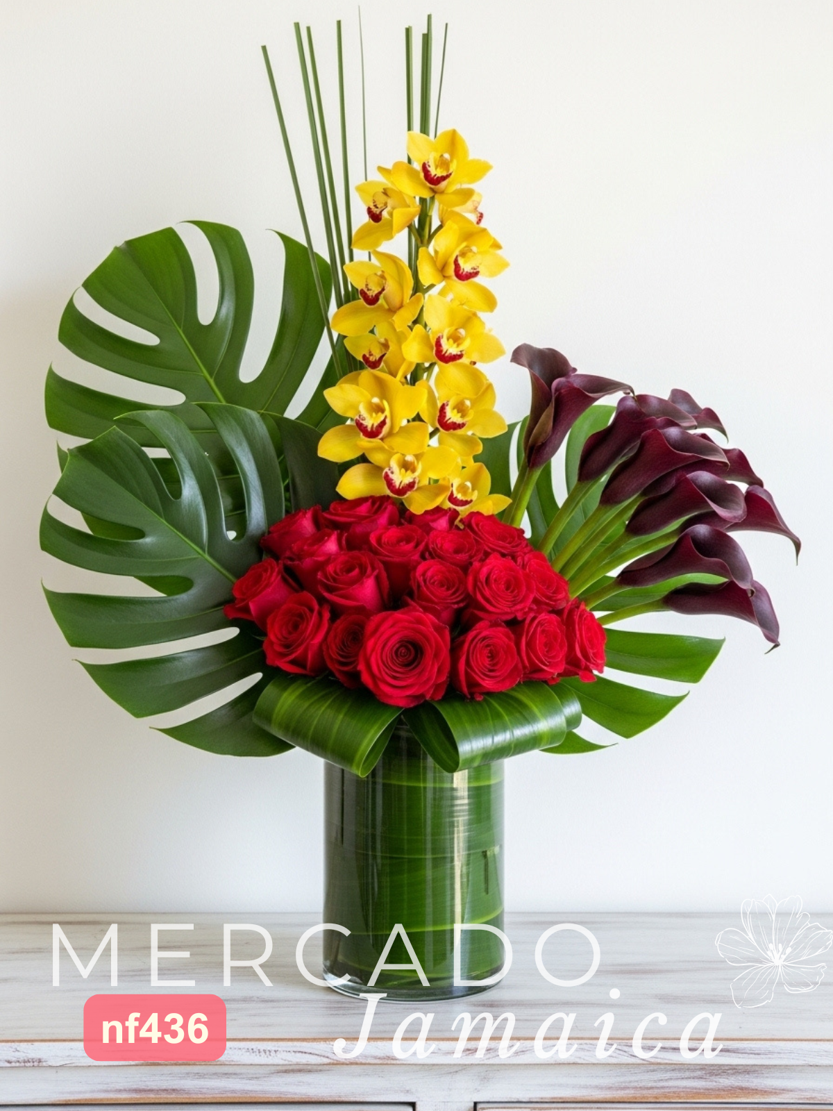 Arreglo Lujo: Callas, Orquídea y Rosas Rojas CDMX