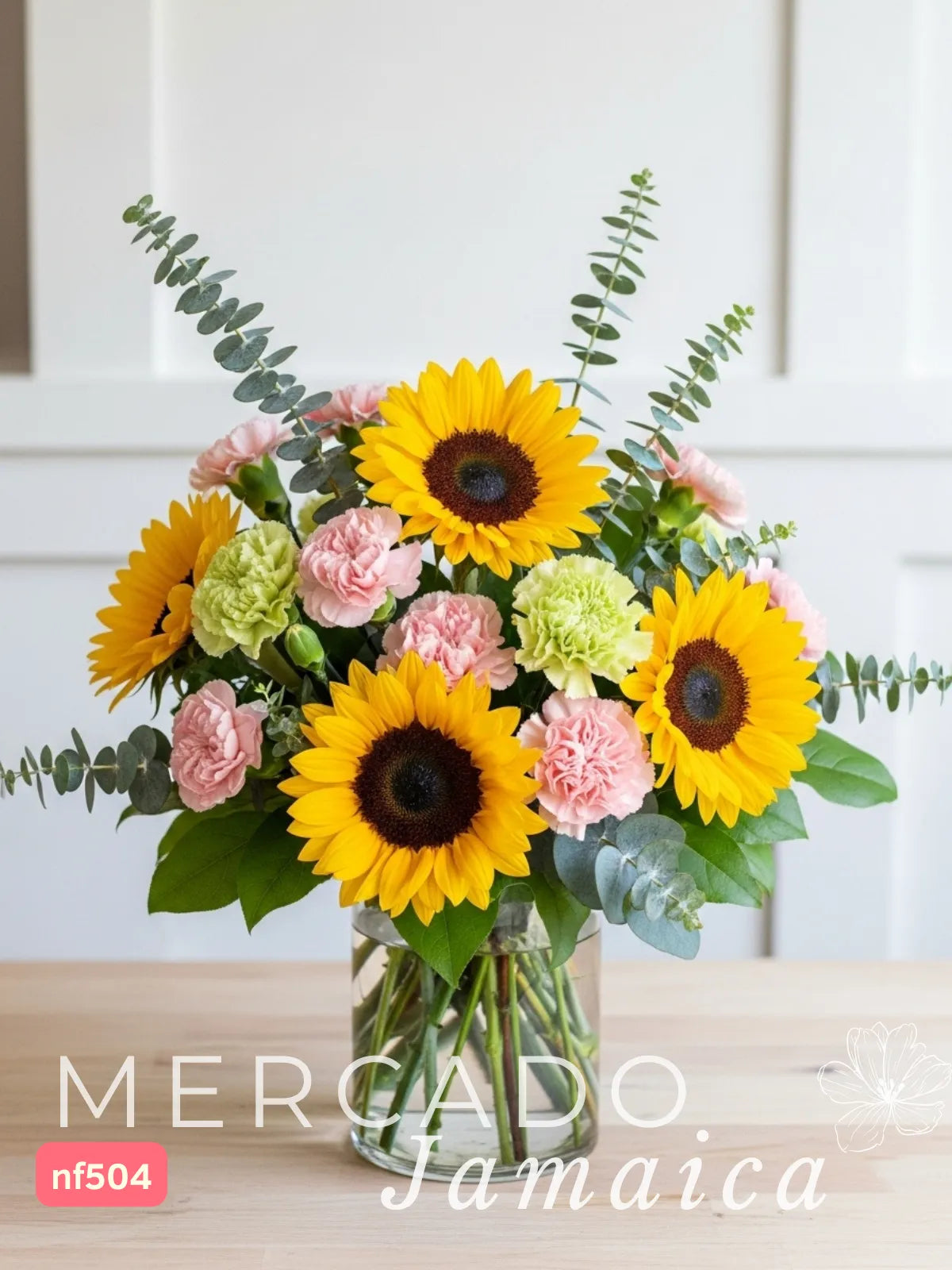 Arreglo 10 Girasoles y Claveles con Florero CDMX