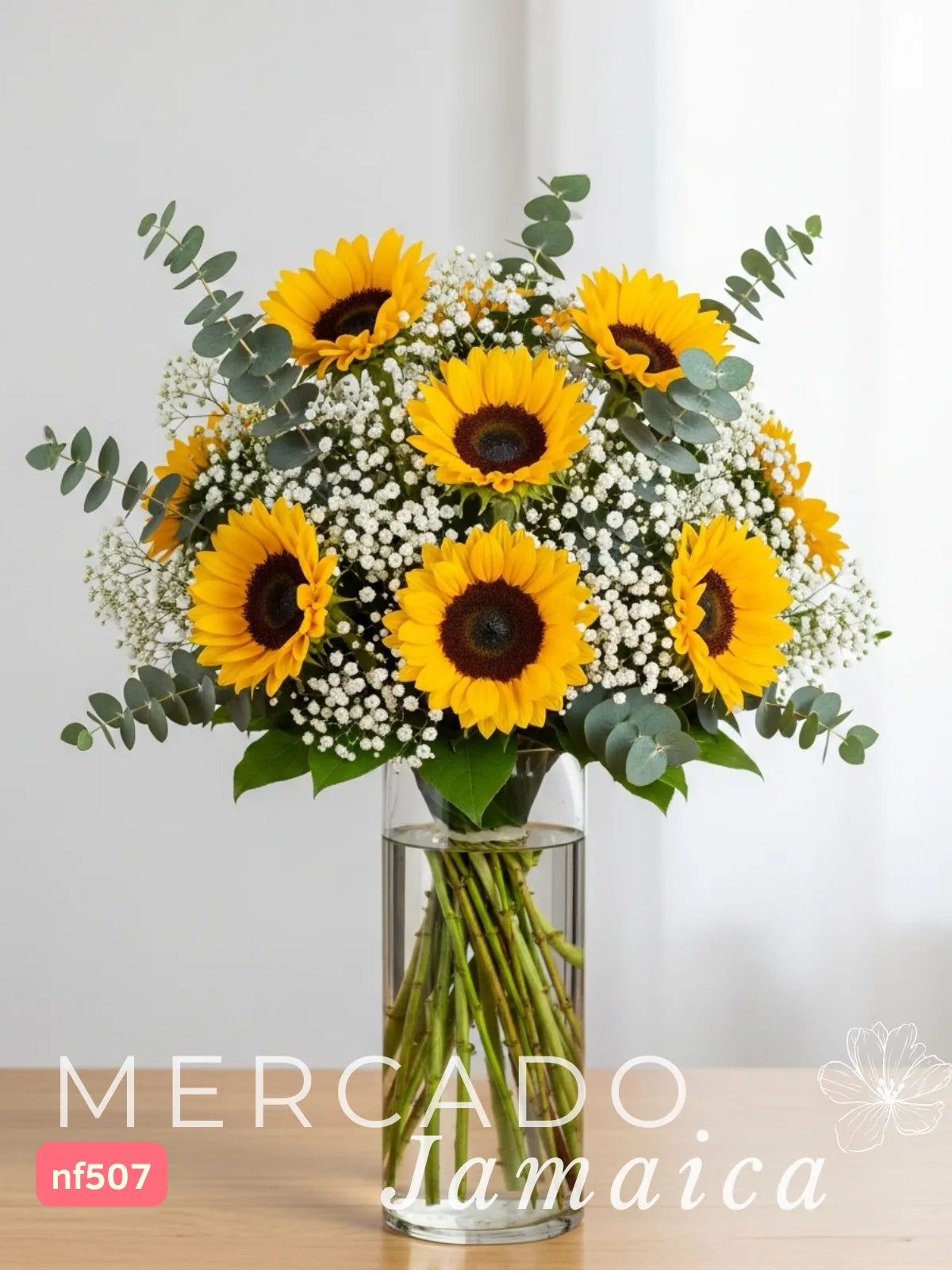 Arreglo 10 Girasoles Frescos con Florero CDMX
