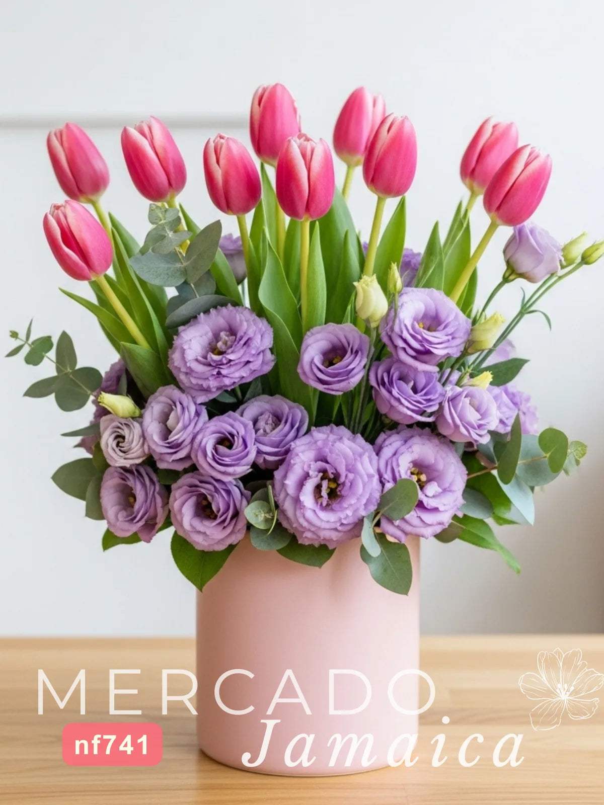 10 Tulipanes Rosa y Lisianthus en Cerámica CDMX
