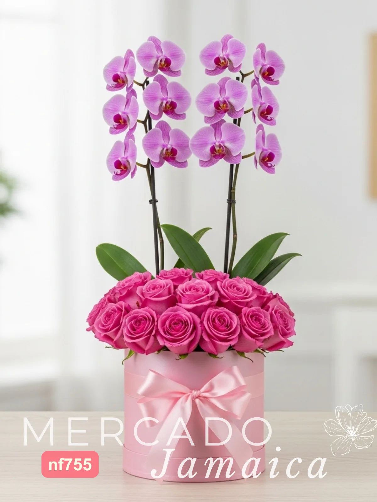 Arreglo en Caja: 24 Rosas Rosa y Orquídeas CDMX