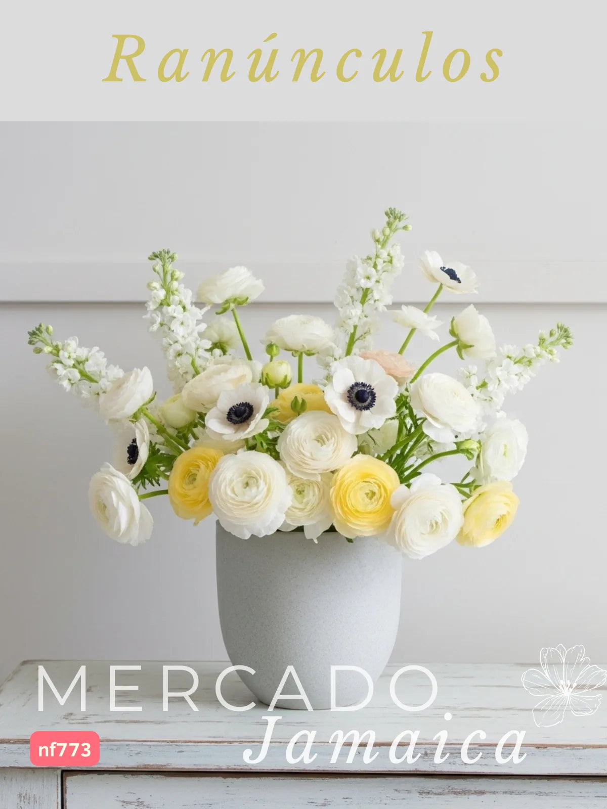 Trío Floral Ranúnculos y Anémonas Blancas CDMX