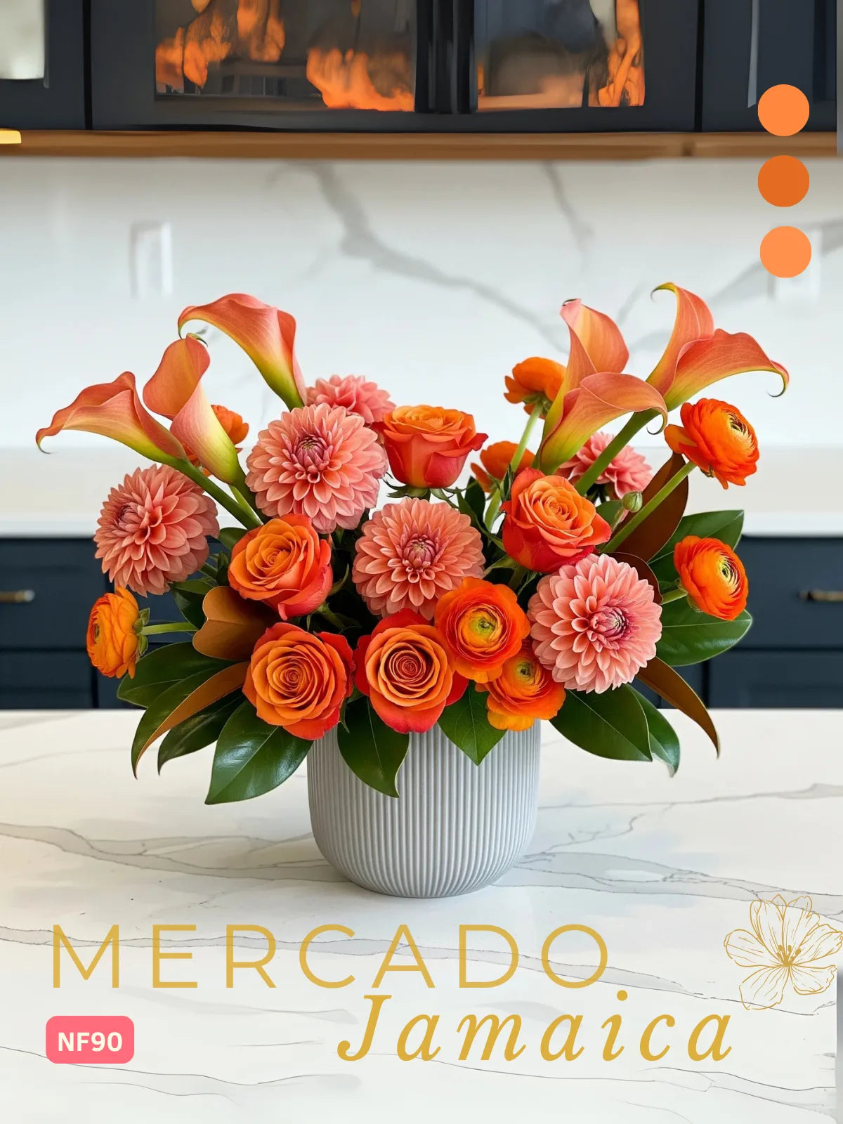 Arreglo Callas y Rosas Naranja en Florero | CDMX