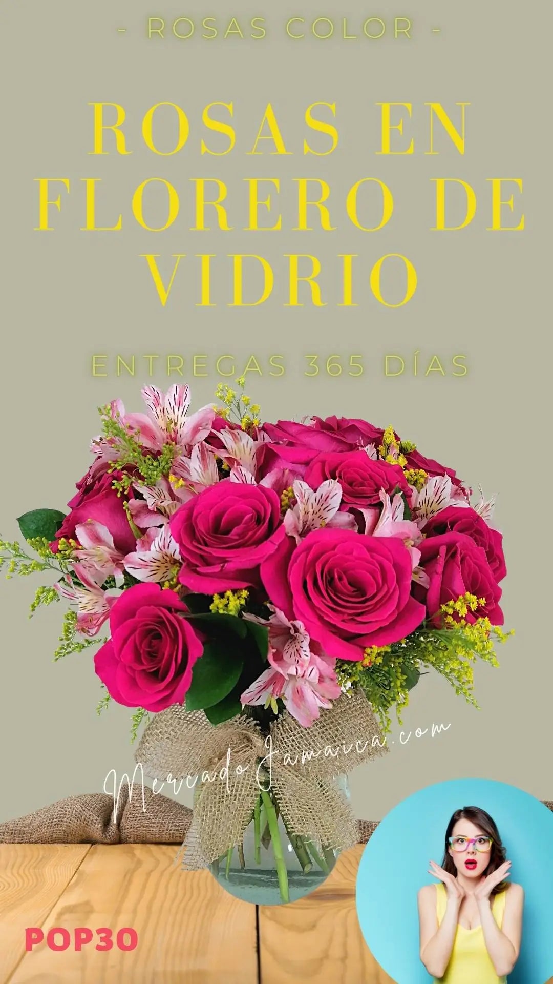 Arreglo 12 Rosas Fucsia con Florero | CDMX